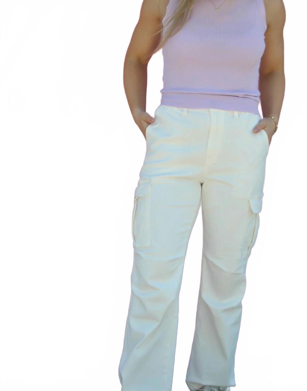 NEW Q2 cargo tie jeans in white